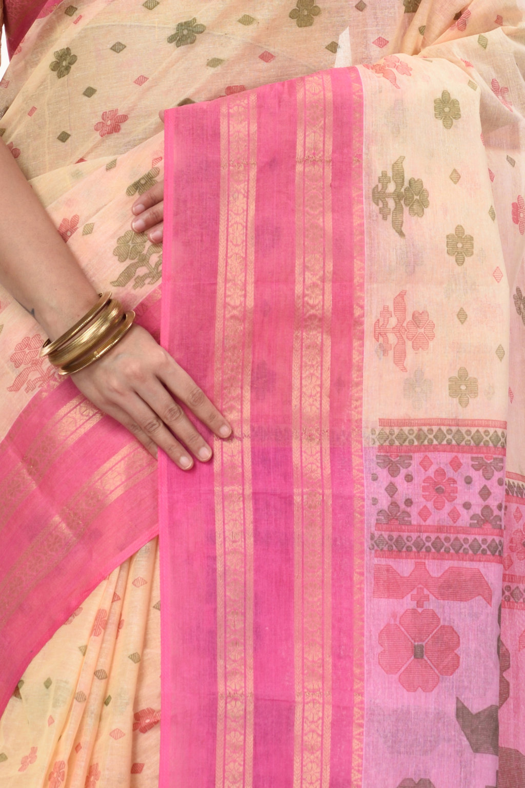 Pink Pure Cotton FullBall Print Tant Saree Print (433)